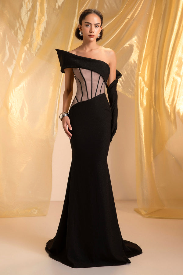 Shadow One Shoulder Crepe Maxi Dress - MEAN BLVD