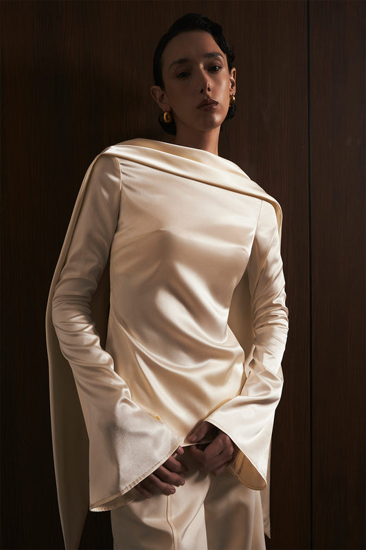 Thy Sheath Flare Sleeved Silk Shantung Top