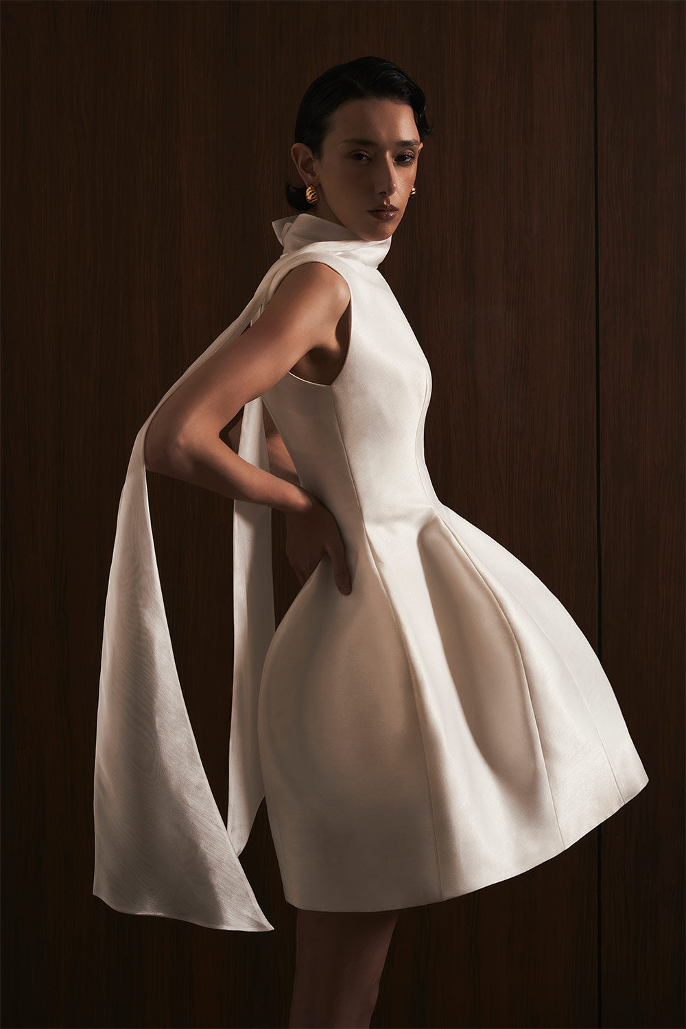 Ha Lan Pegged Sleeveless Taffeta Mini Dress