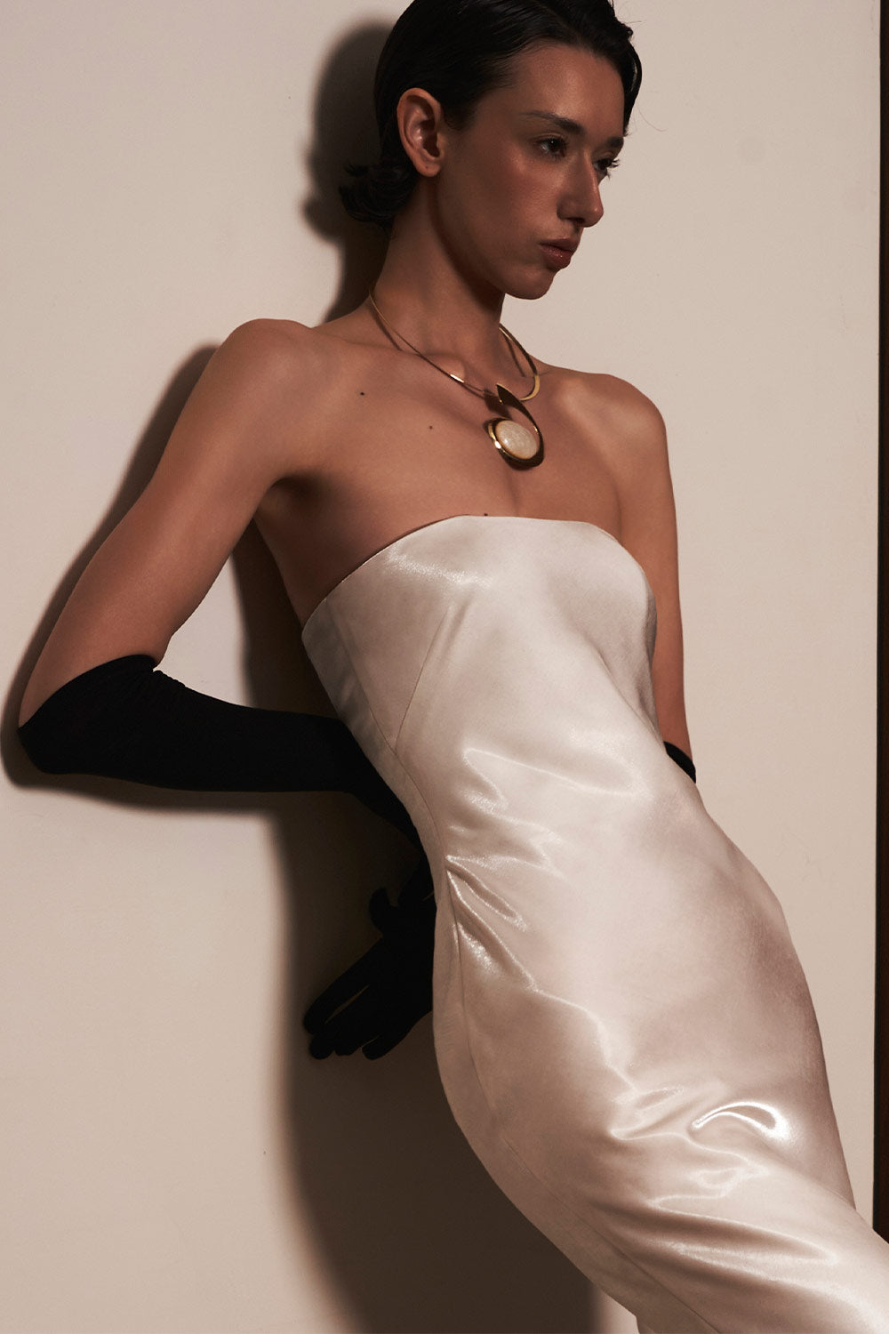 Linh Sa Sheath Sleeveless Satin Maxi Dress