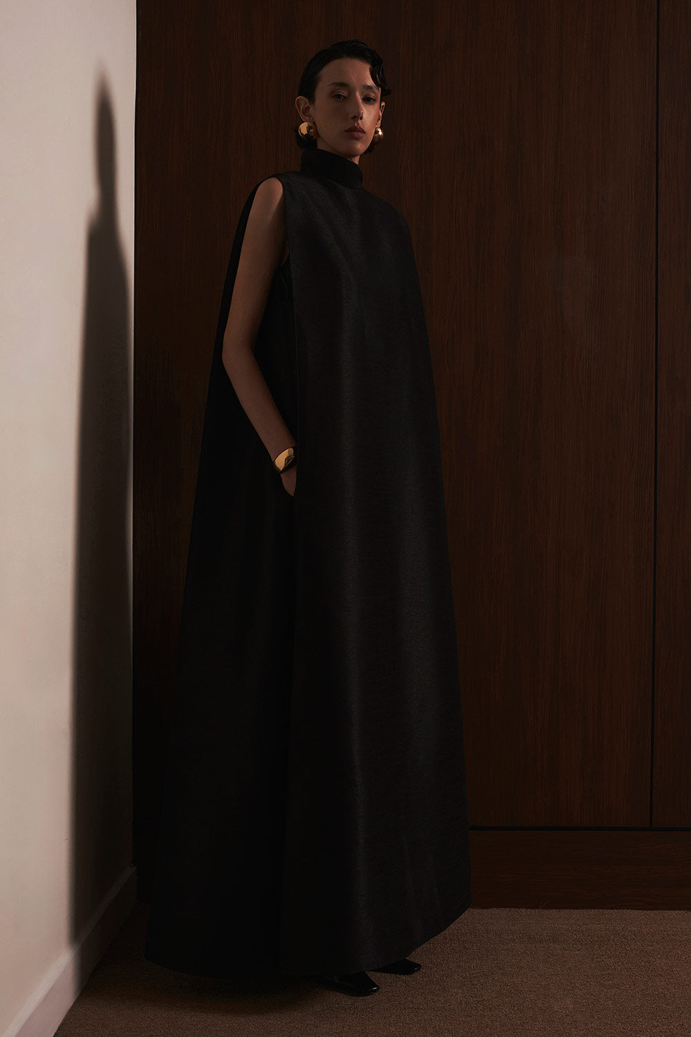 Nhat Gia Tent High Neck Taffeta Maxi Dress