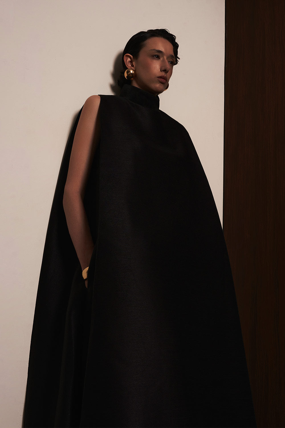 Nhat Gia Tent High Neck Taffeta Maxi Dress