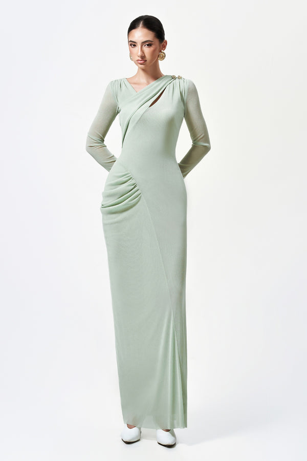 Verlarune Sheath Asymmetric Neck Elastic Cotton Maxi Dress