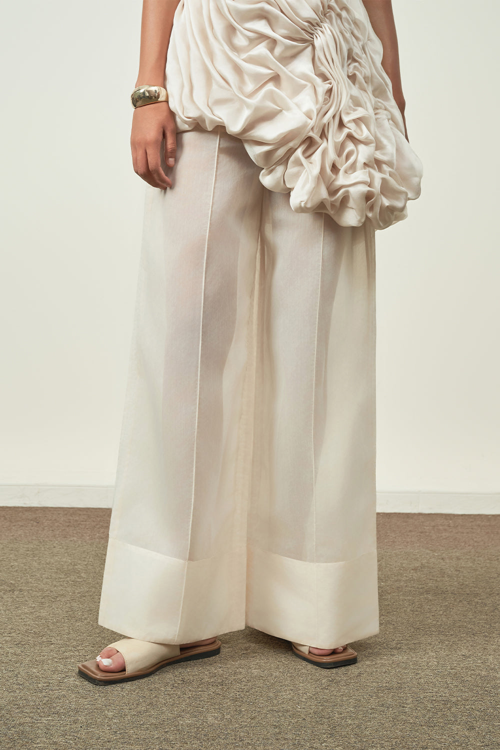 Thien Thanh Asymmetric Halter Neck Silk Organza Top