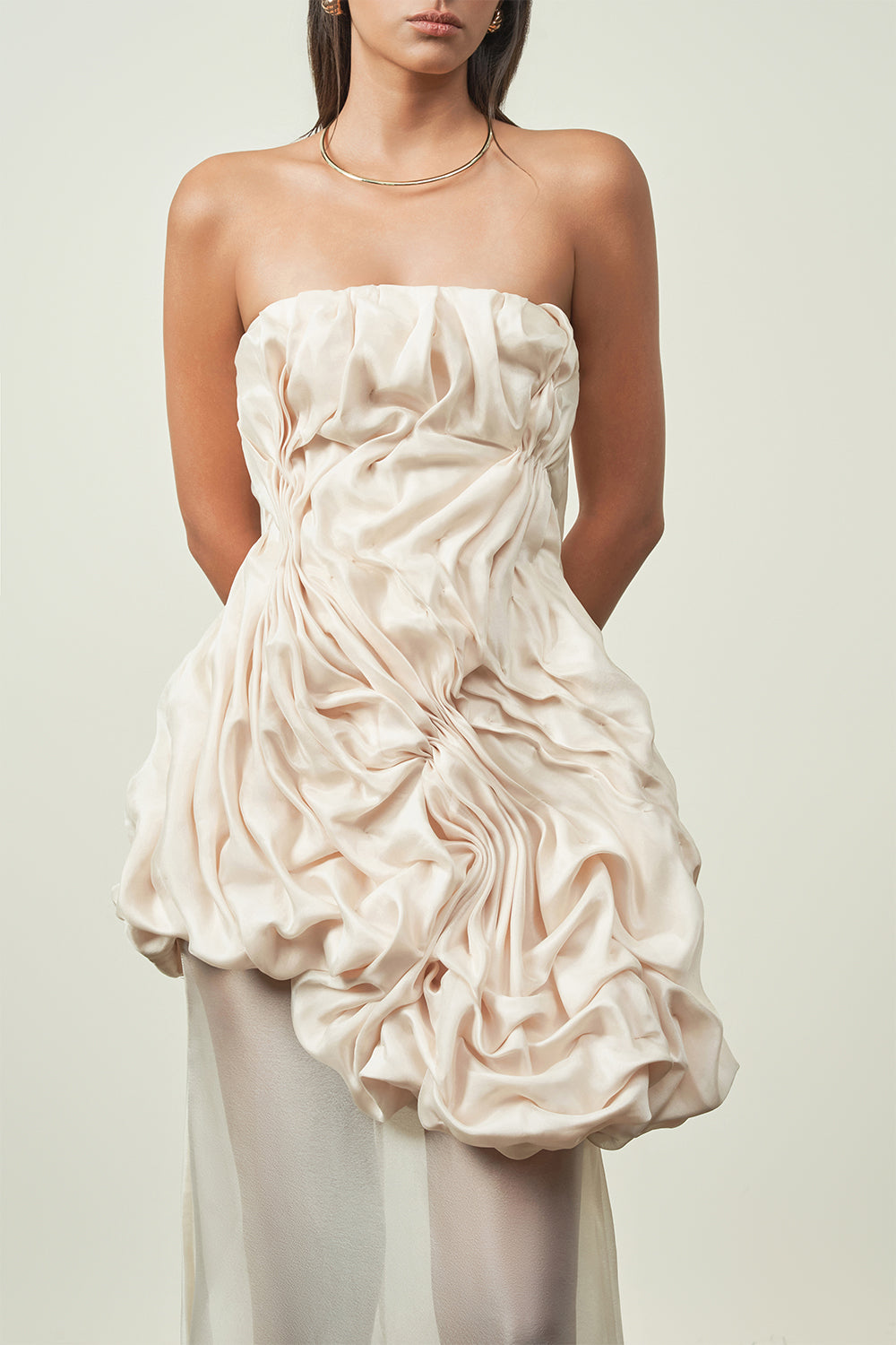 Hai Duong Asymmetric Straight Across Neck Silk Organza Top