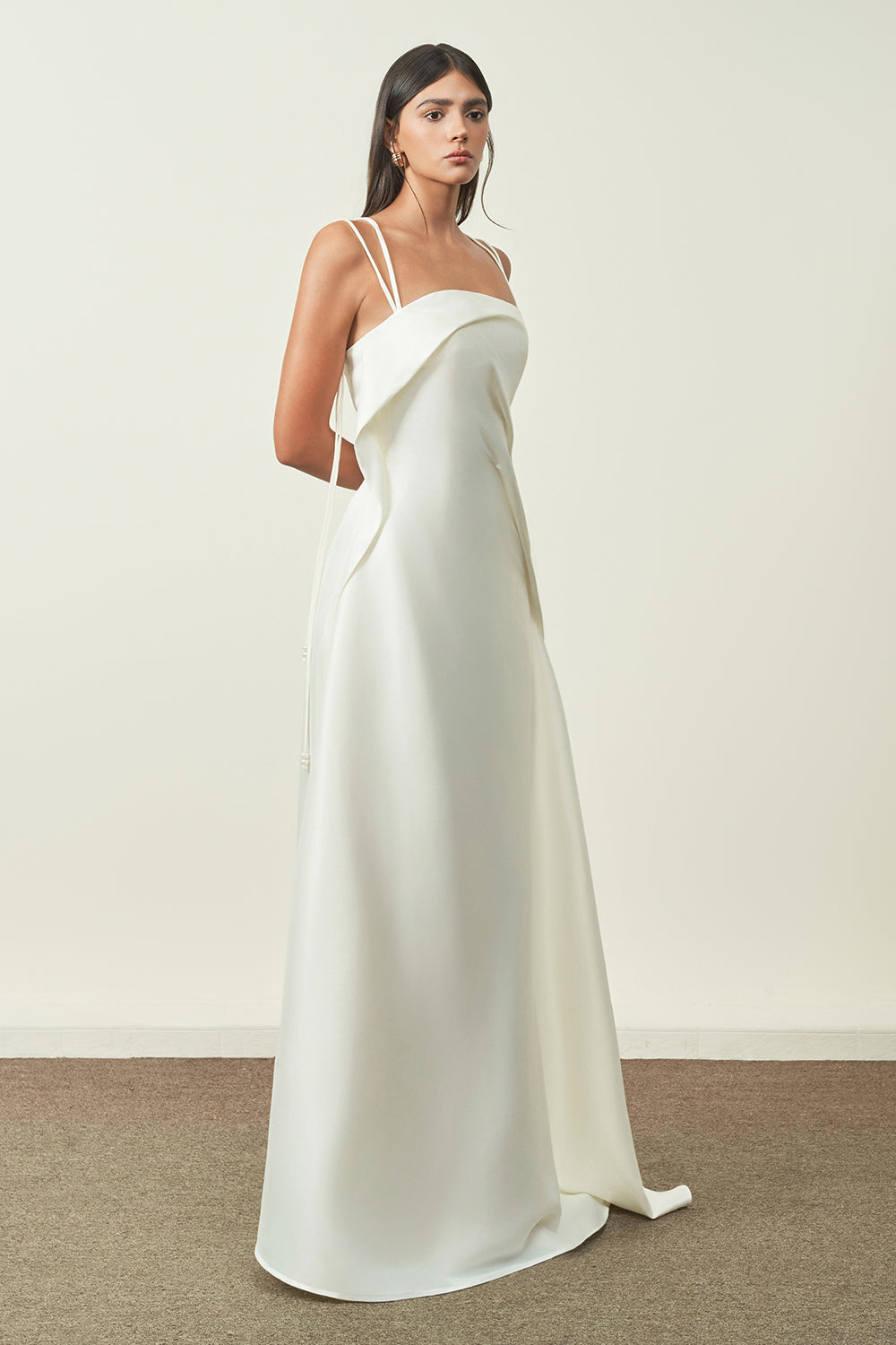 Bich Tuyen A-line Spaghetti Strap Silk Organza Floor Length Dress