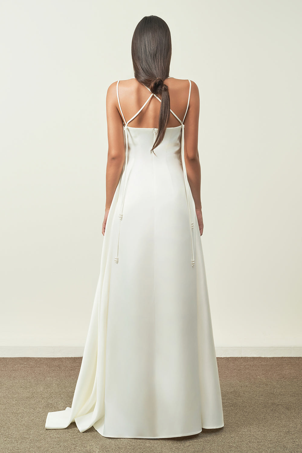 Bich Tuyen A-line Spaghetti Strap Silk Organza Floor Length Dress