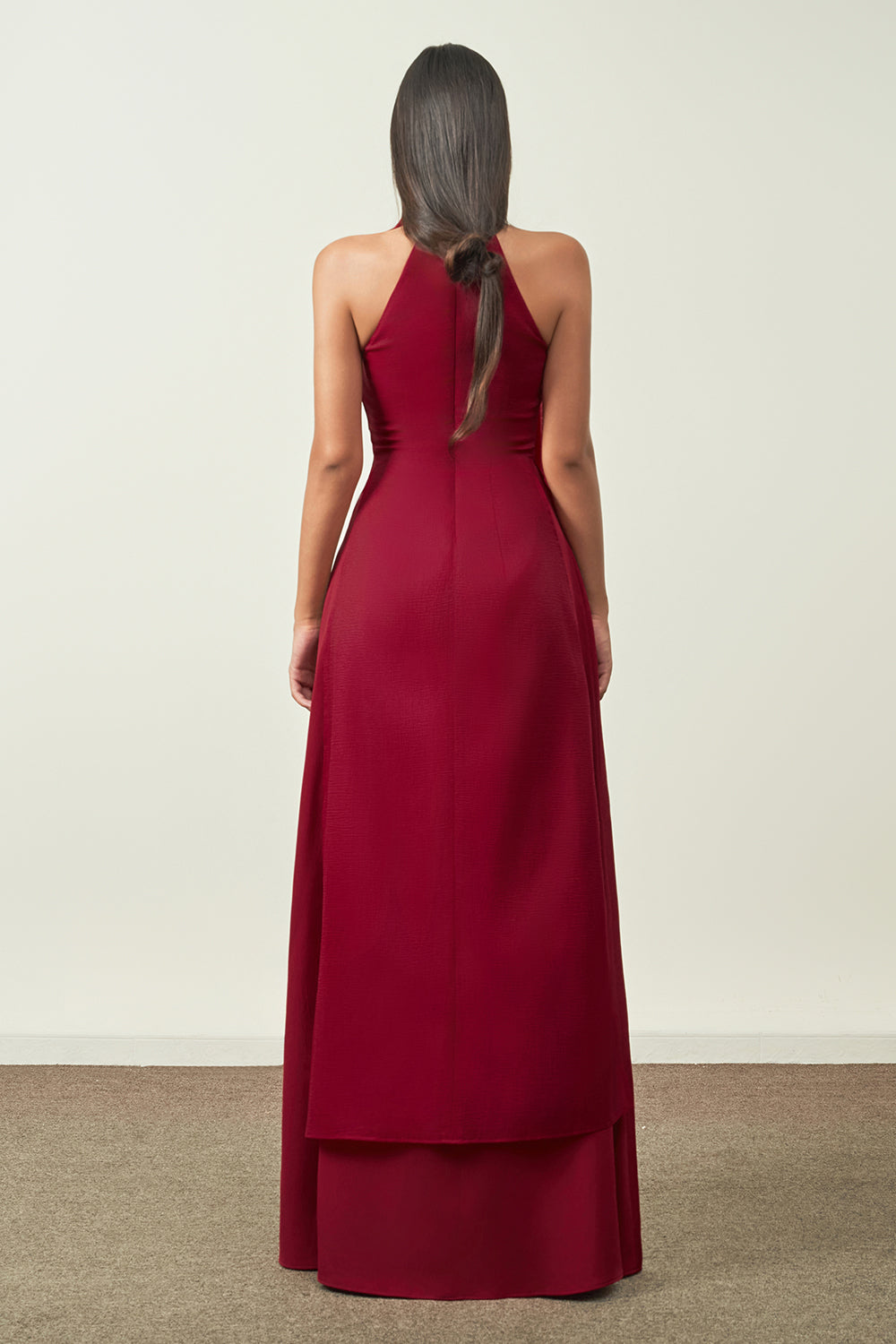 Yen Layered High Neck Floss Silk Ankle Length Dress