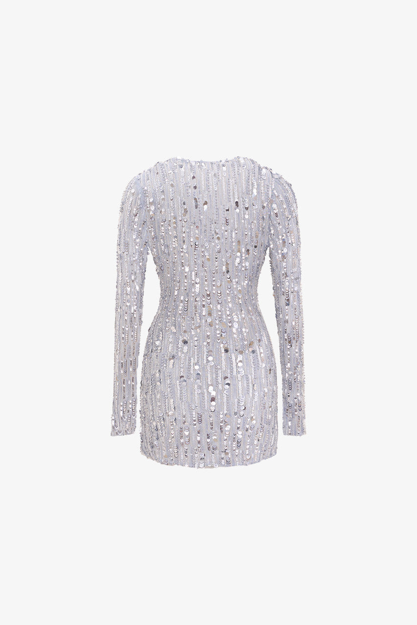 Dazzle Sequin Long-Sleeve V-Neck Mini Dress 4