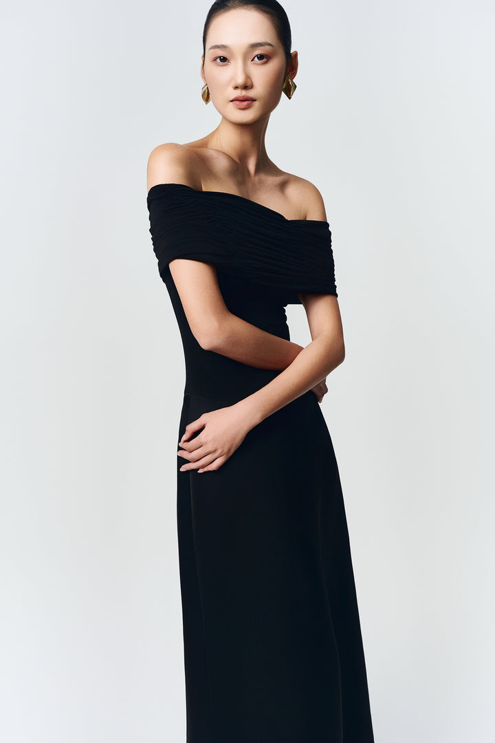 Silvera Off-Shoulder Gathering Maxi Dress - MEAN BLVD