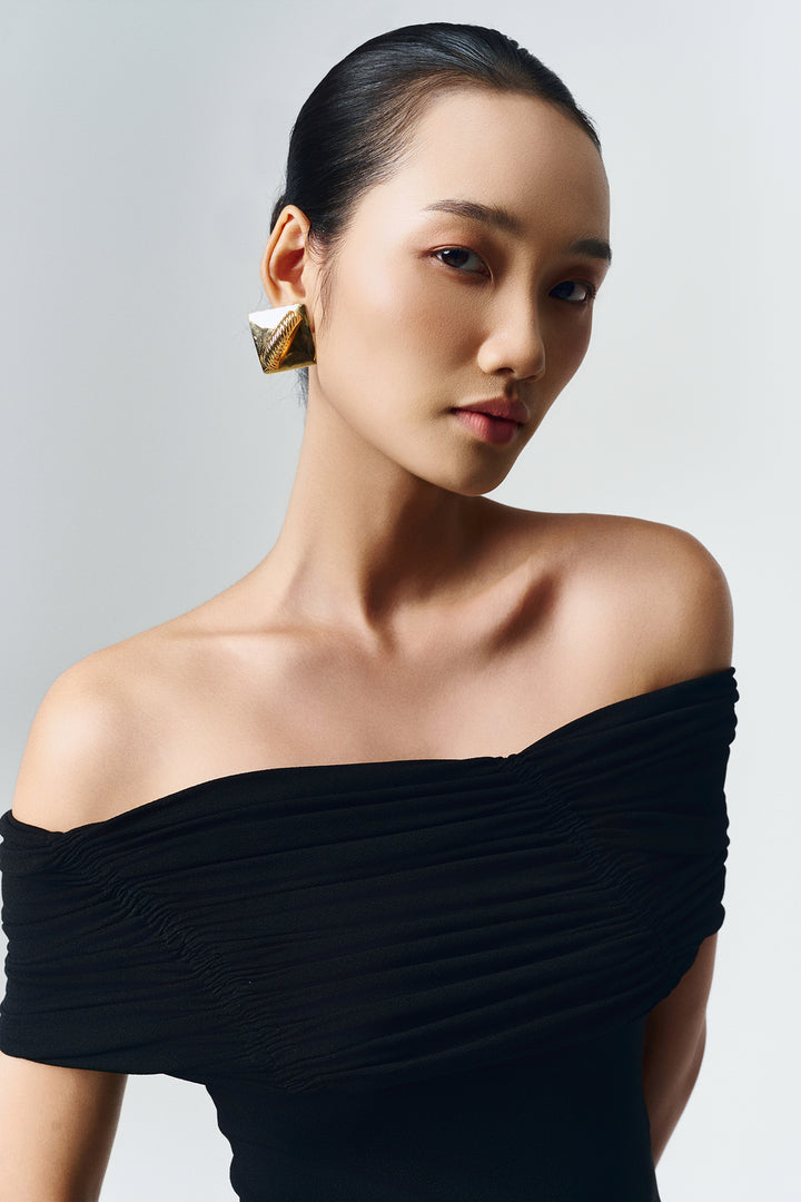 Silvera Off-Shoulder Gathering Maxi Dress - MEAN BLVD