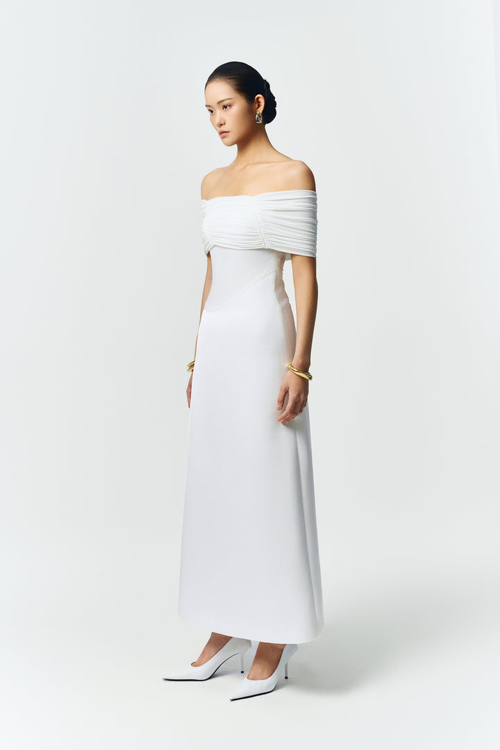 Silvera Off-Shoulder Gathering Maxi Dress - MEAN BLVD