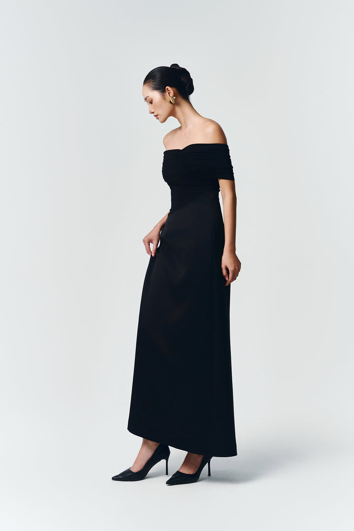 Silvera Off-Shoulder Gathering Maxi Dress - MEAN BLVD