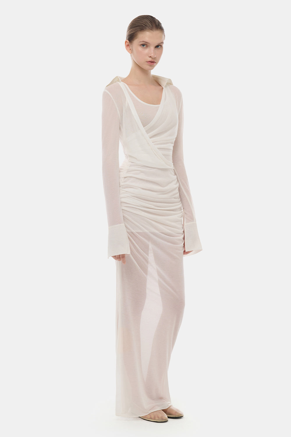 simone maxi dress Women's Simone Crossover Gathering Maxi Dress XS/S/M/L/XL White/Nude MEAN  BLVD