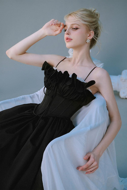 Tulip Ball Gown Spaghetti Strap Taffeta Silk Midi Dress