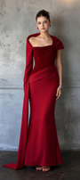 Julia Strapless Corset Maxi Dress With One Sleeve Draped Scarf
