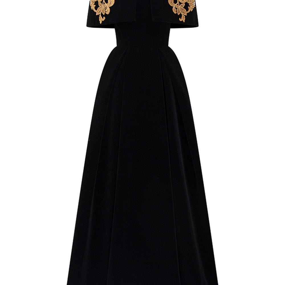 Crystal Ball Gown Embroidered Velvet Floor Length Set