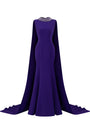 Viviana Mermaid Cape Sleeved Crepe Floor Length Dress