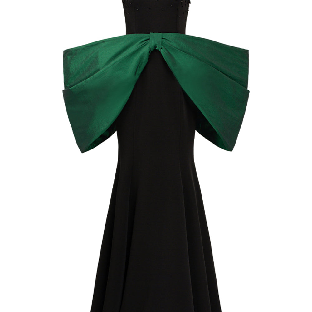 Aurelia Trumpet Bow Crepe Floor Length Dress