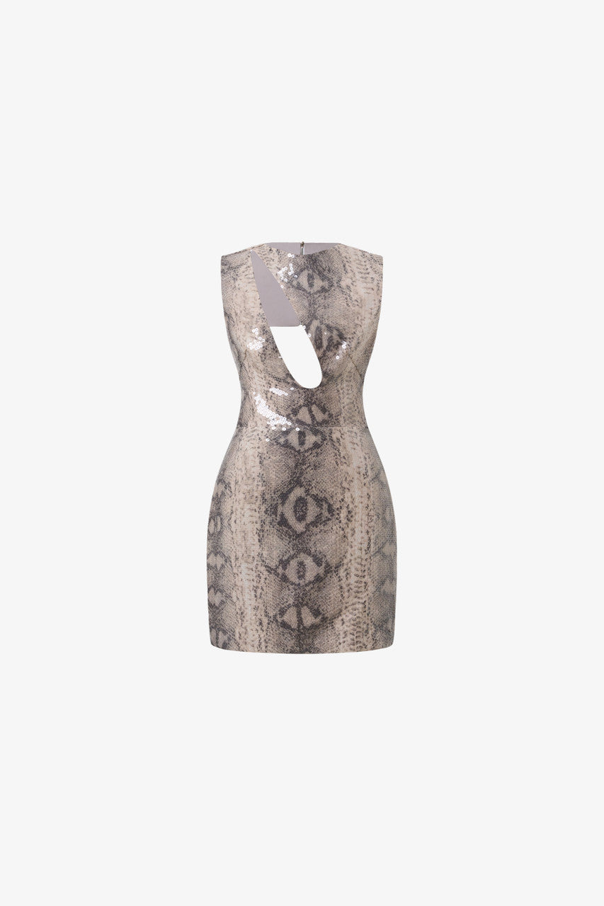 cut out snake dress Snake-print Sequin Cutout Mini Gunmetal snake print Size:3 years US numeric Printed Cotton Fabrics Adele Sports Glamorous Black