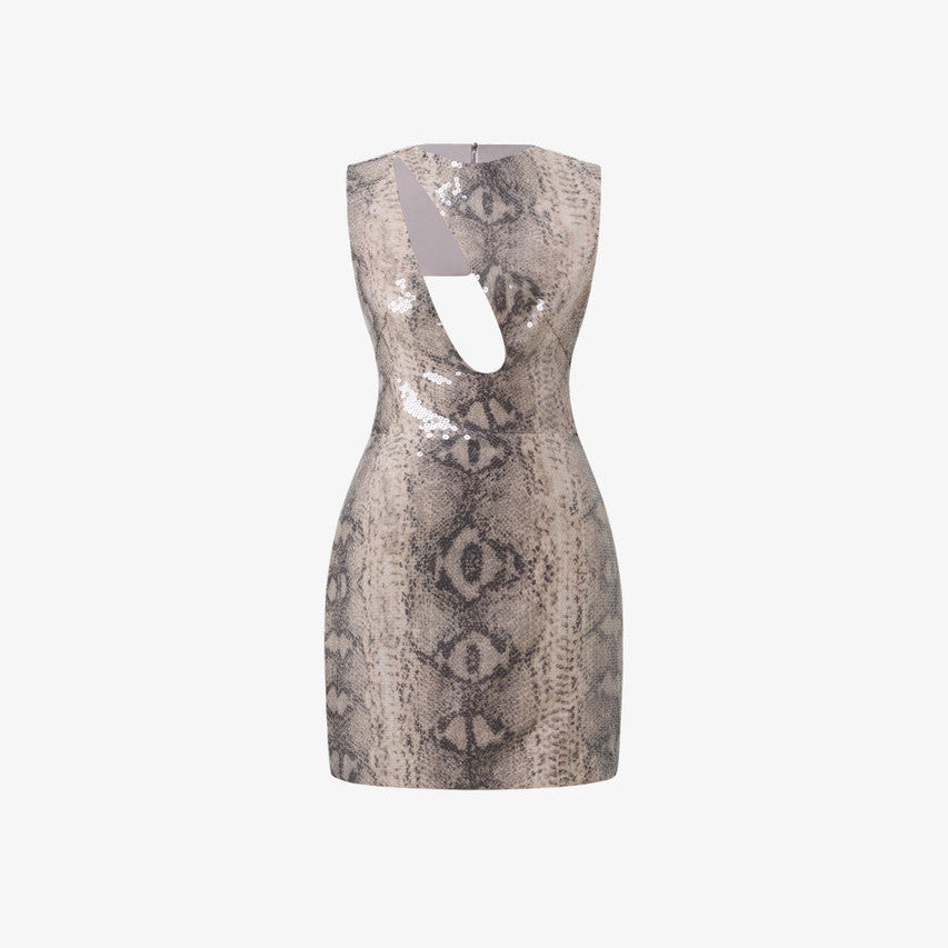 Snake-print Sequin Cutout Mini Dress 2