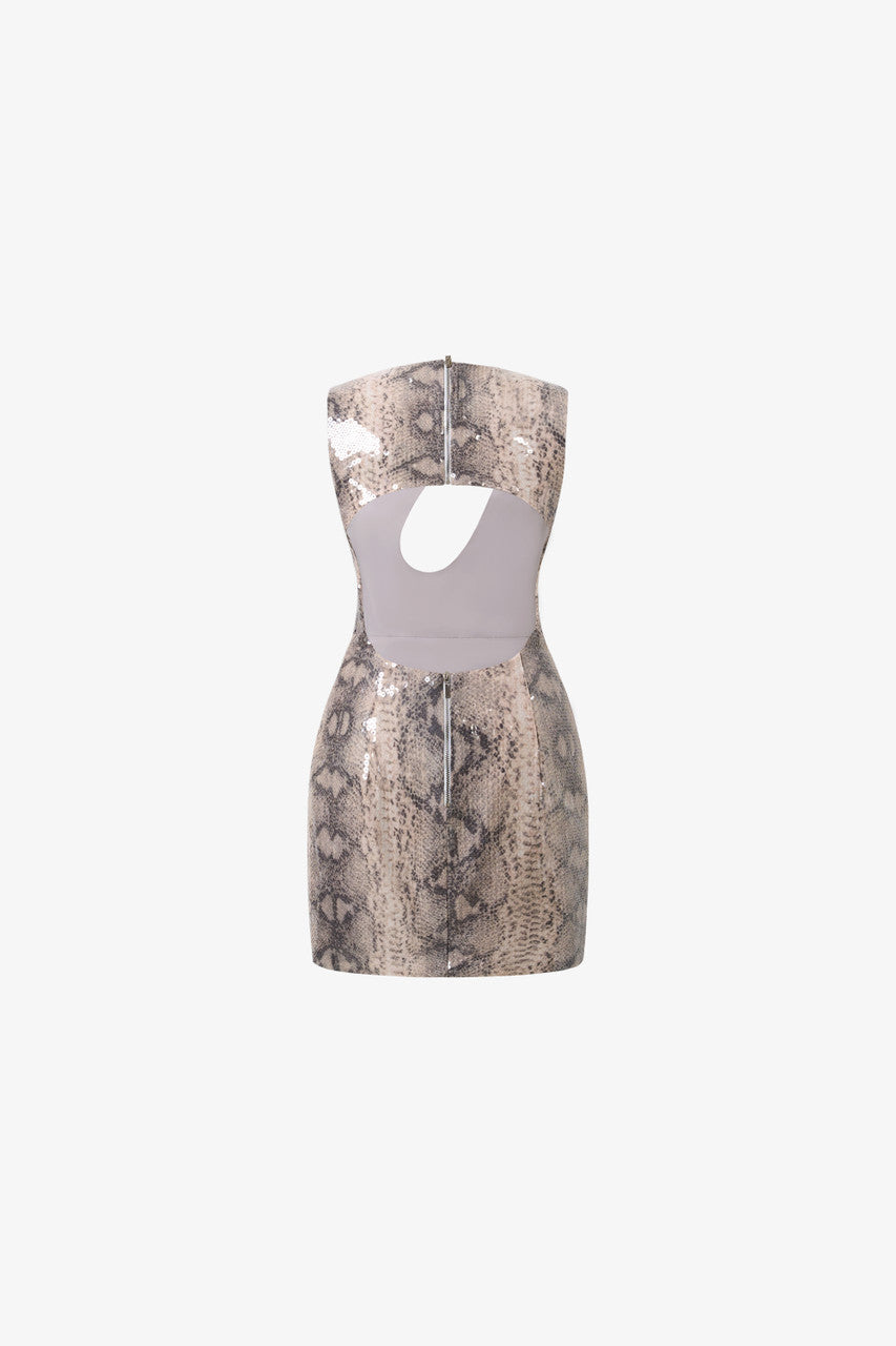 Snake-print Sequin Cutout Mini Dress 4