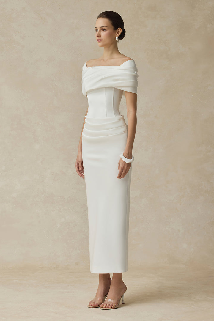 Solara Cold Shouder Sleeve Draped Maxi Dress - MEAN BLVD