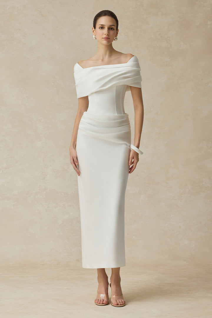 Solara Cold Shouder Sleeve Draped Maxi Dress - MEAN BLVD