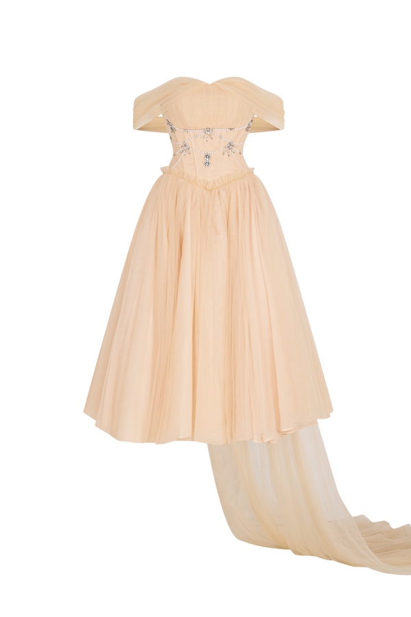 Solea Off-Shoulder Bead Midi Dress - MEAN BLVD