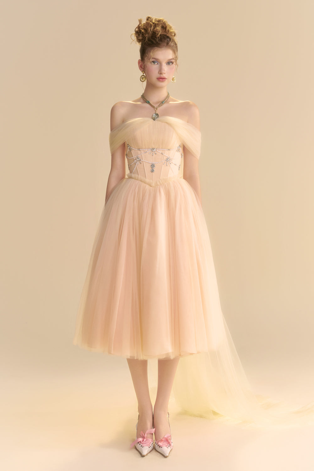 Solea Off-Shoulder Bead Midi Dress - MEAN BLVD