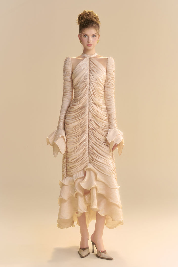 Solenne Halter Neck Ruffle Midi Dress - MEAN BLVD