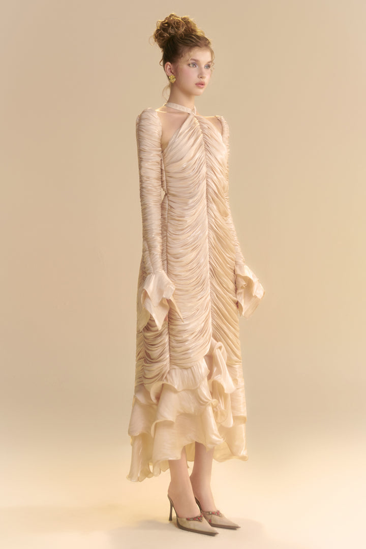 Solenne Halter Neck Ruffle Midi Dress - MEAN BLVD