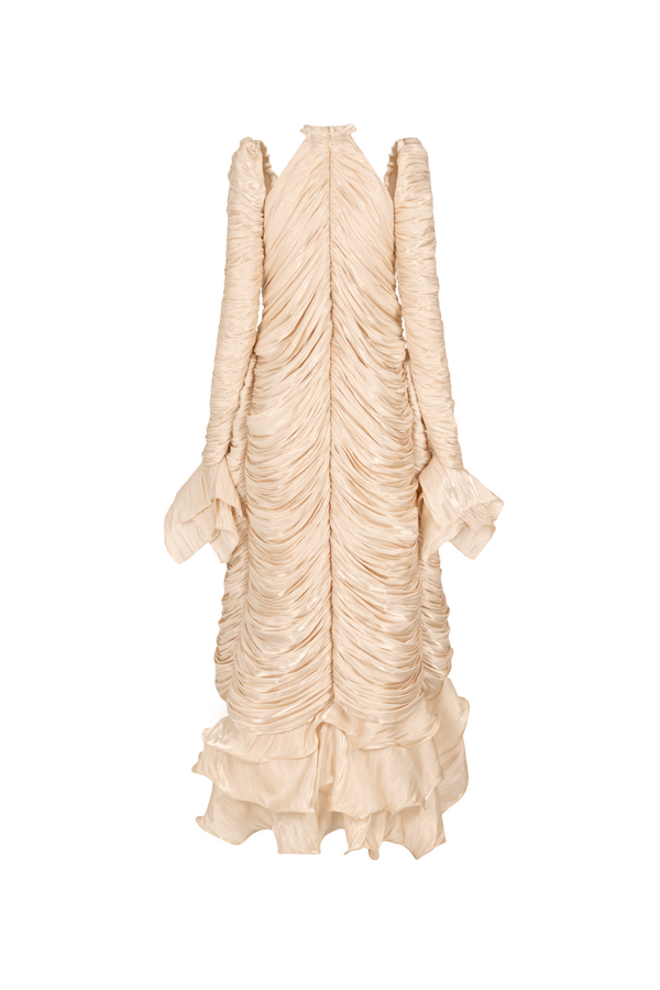 Solenne Halter Neck Ruffle Midi Dress - MEAN BLVD