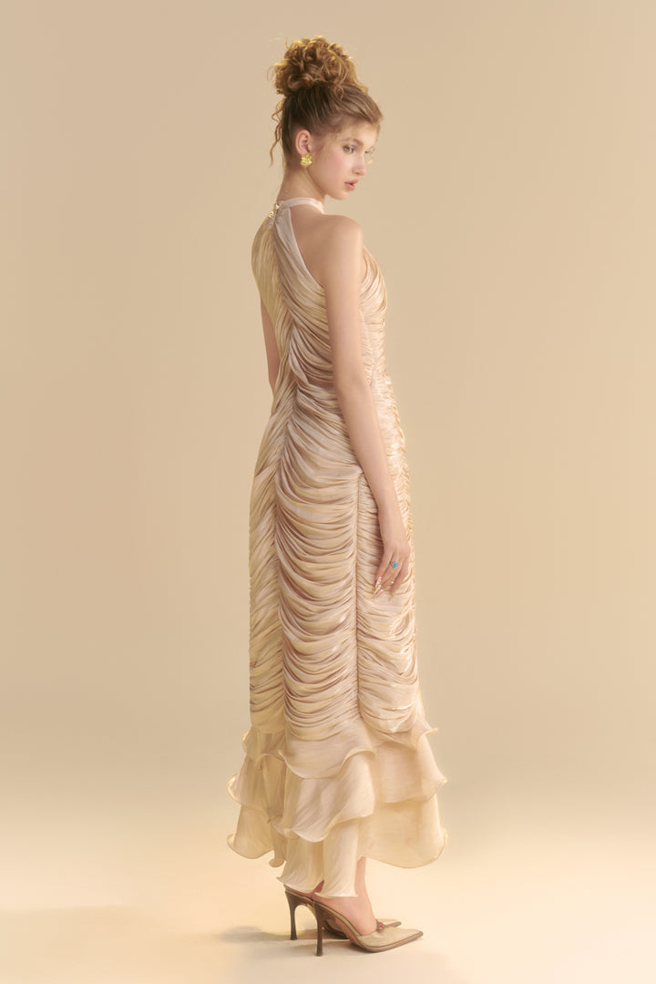 Solenne Halter Neck Ruffle Midi Dress - MEAN BLVD
