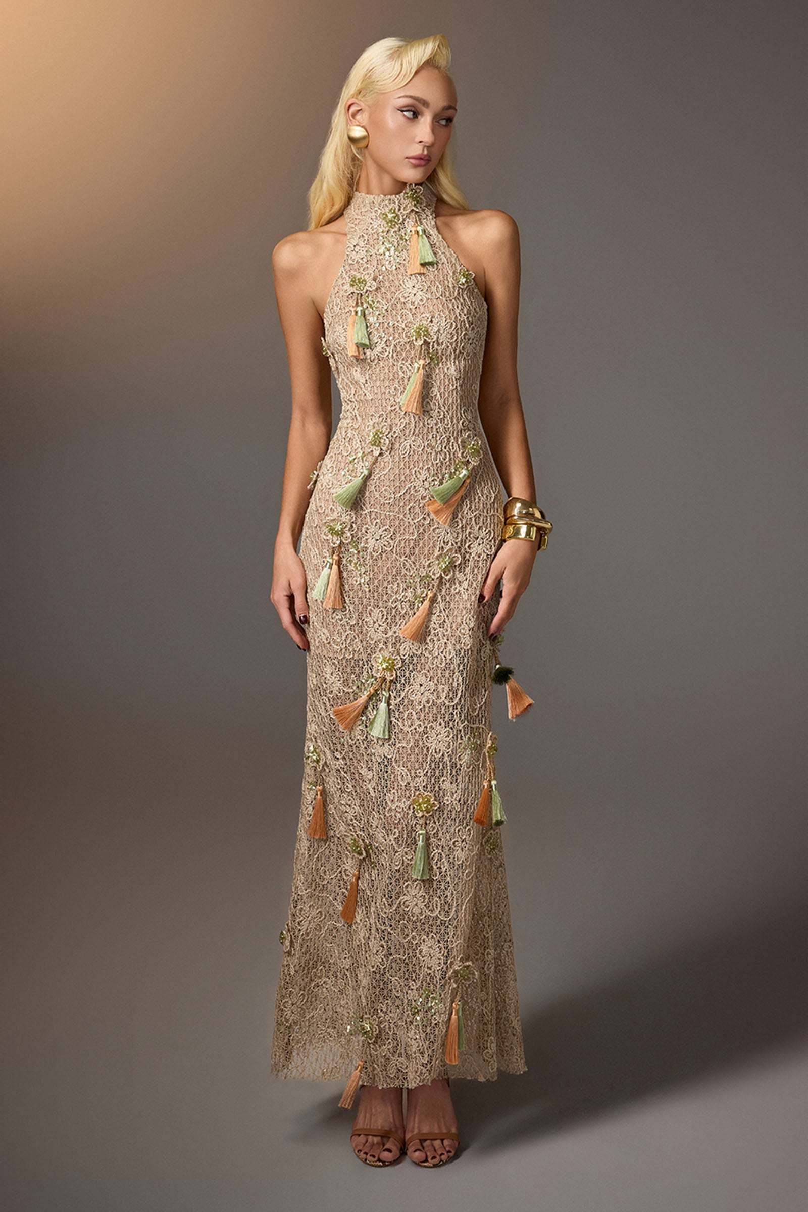 Solis Tassel Maxi Dress Beige / Customize