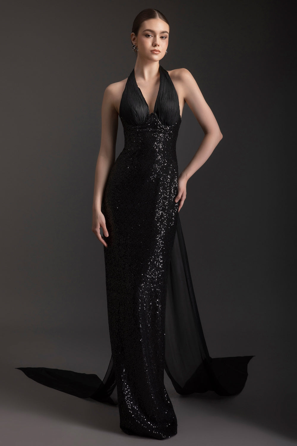 Women's Starlight Halter Neck Sequin Maxi Dress Customize Black MEAN BLVD Women's Starlight Halter Neck Sequin Maxi Dress Customize Black MEAN BLVD