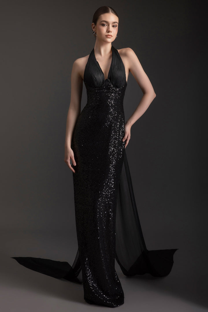 Starlight Halter Neck Sequin Maxi Dress - MEAN BLVD