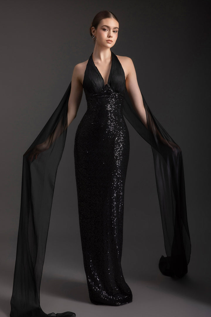 Starlight Halter Neck Sequin Maxi Dress - MEAN BLVD