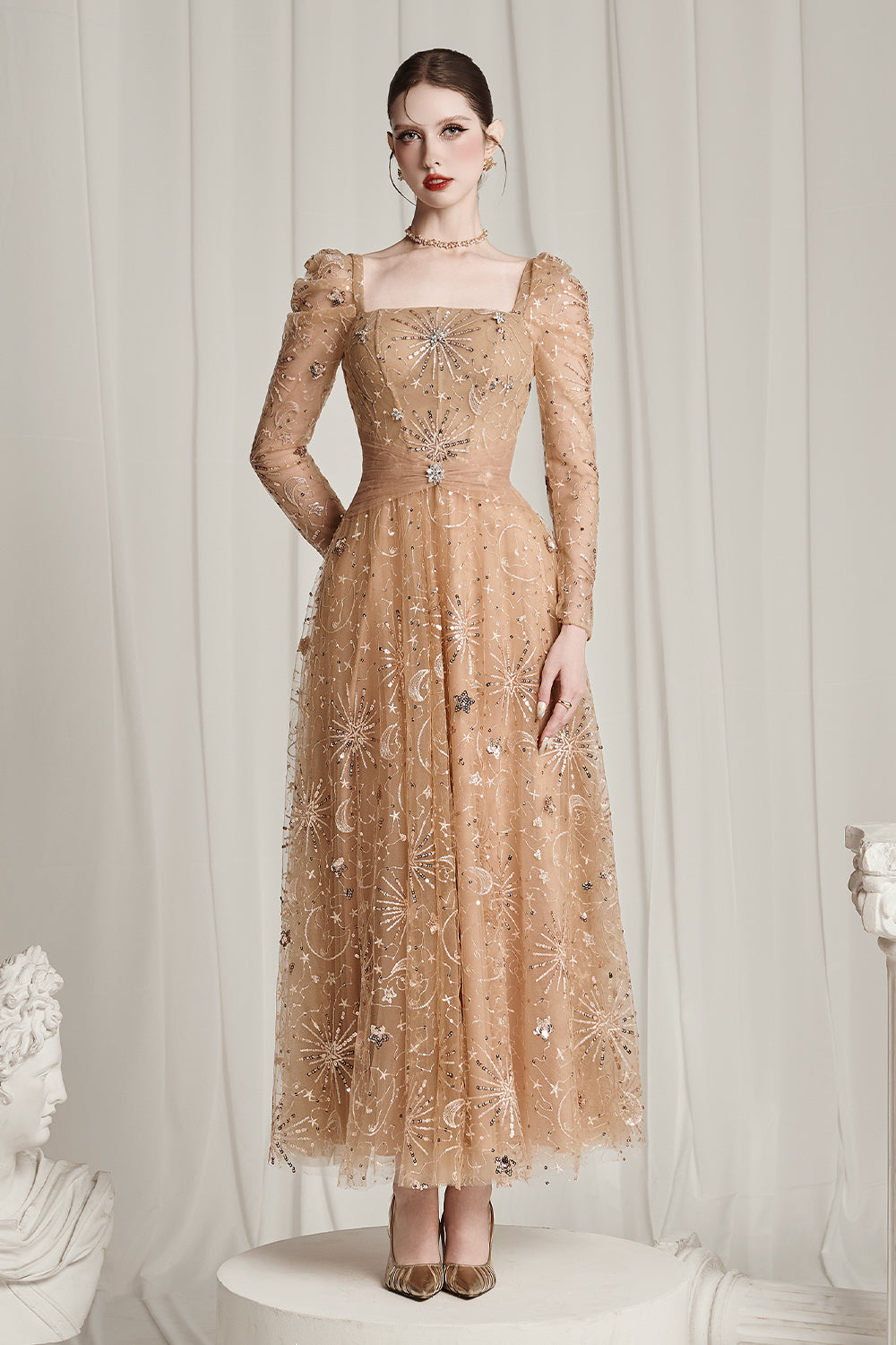 Women's Starlume Sequin Midi Dress Sand S/M/L/Customize MEAN BLVD