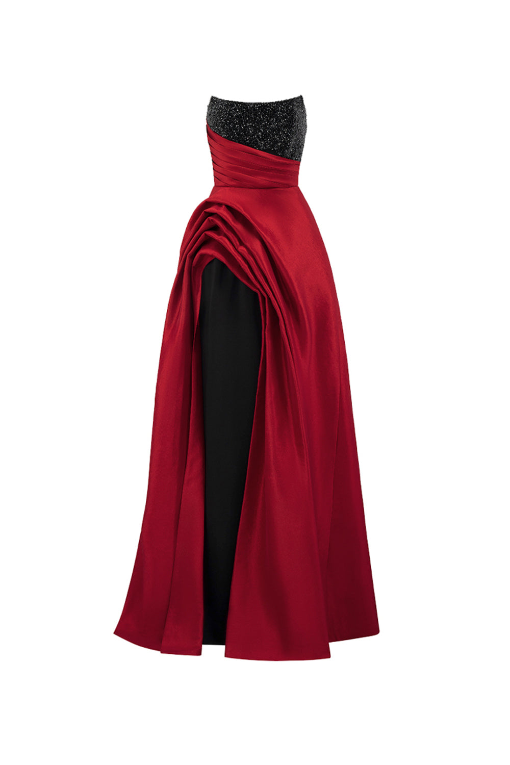 Estelle Asymmetric Curved Neck Taffeta Floor Length Dress