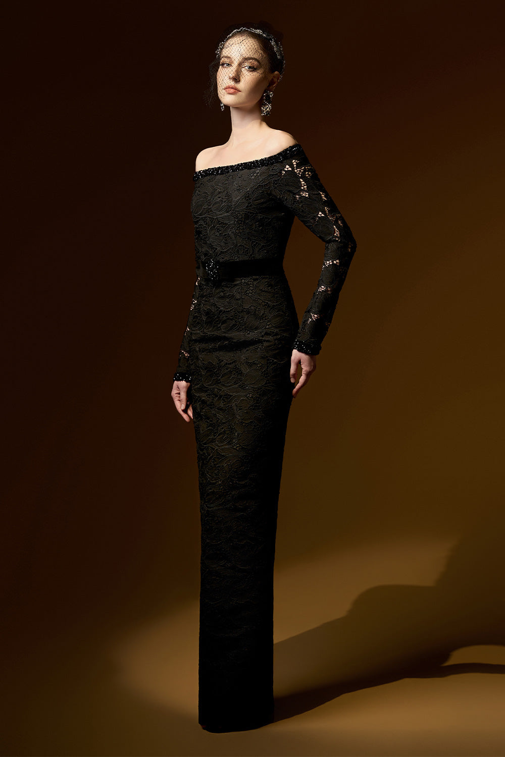 Zelda Sheath Off-Shoulder Lace Floor Length Dress