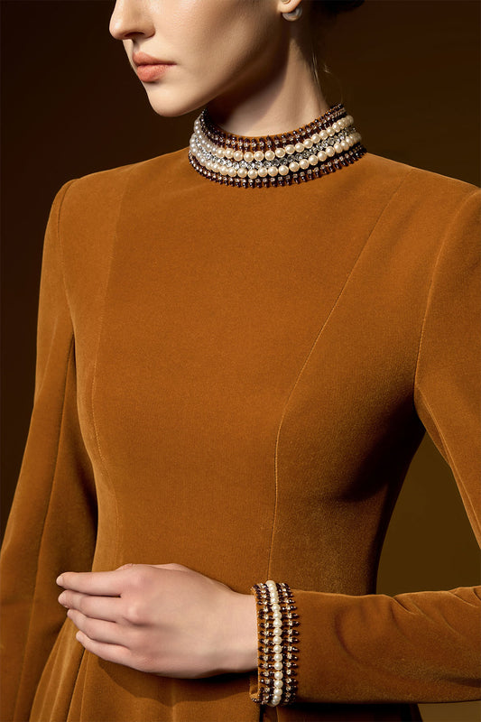 Zariah Ball Gown High Neck Velvet Floor Length Dress