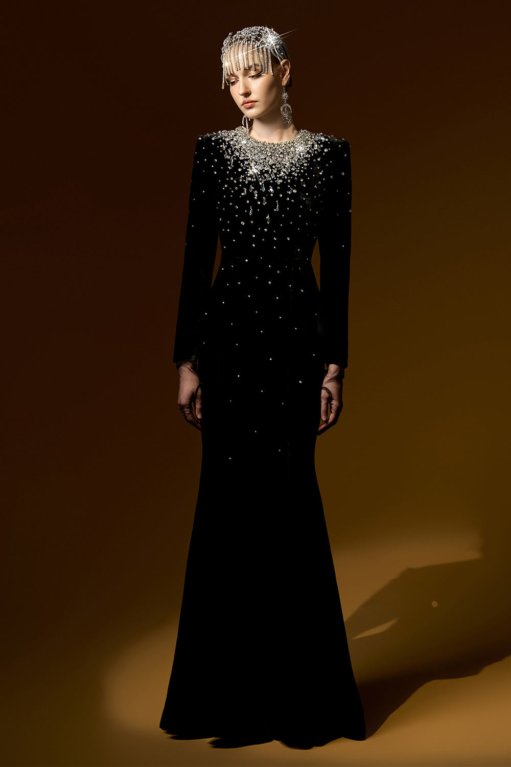 Miriam Mermaid Stone Velvet Floor Length Dress