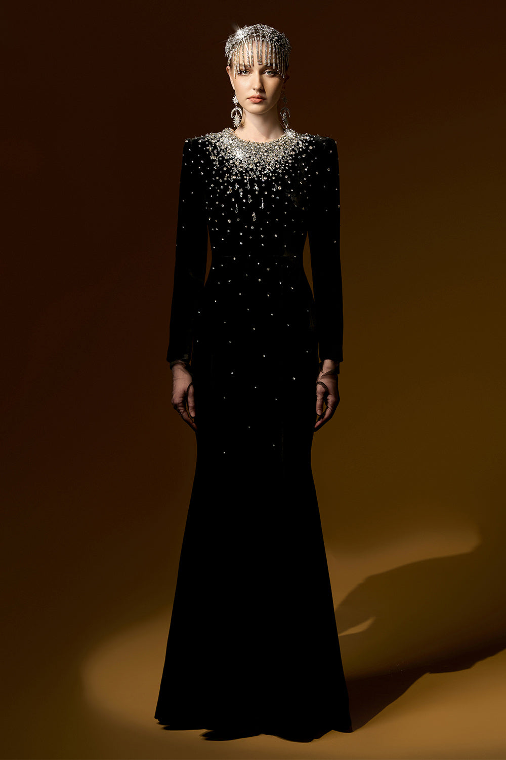 Miriam Mermaid Stone Velvet Floor Length Dress