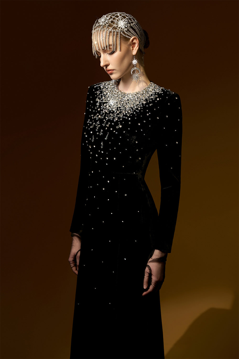 Miriam Mermaid Stone Velvet Floor Length Dress