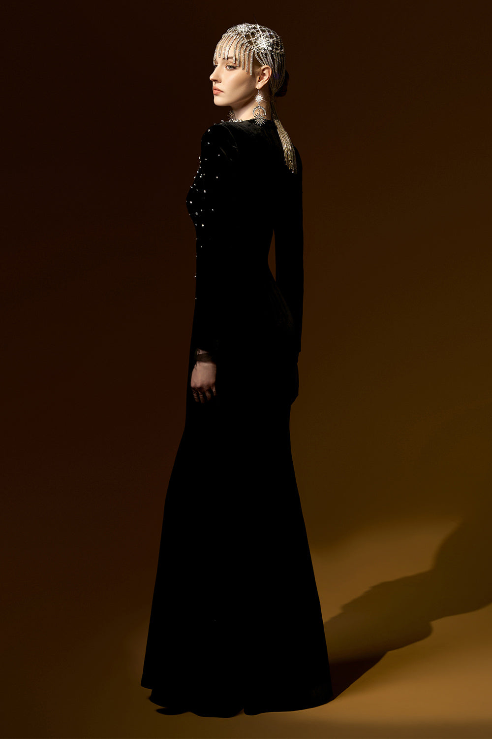 Miriam Mermaid Stone Velvet Floor Length Dress