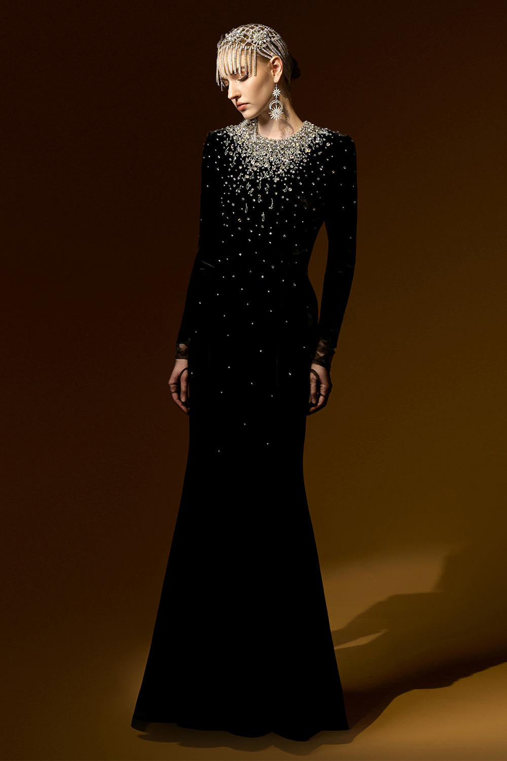 Miriam Mermaid Stone Velvet Floor Length Dress