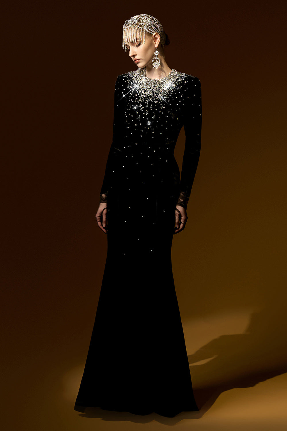 Miriam Mermaid Stone Velvet Floor Length Dress