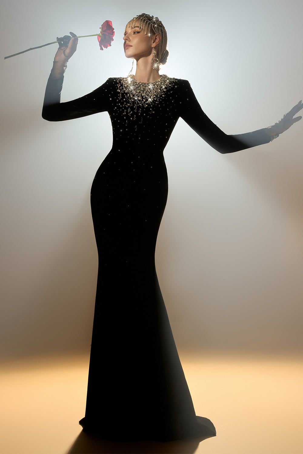 Miriam Mermaid Stone Velvet Floor Length Dress