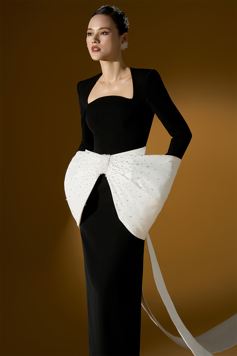 Cameron Sheath Bow Tie Crepe Floor Length Dress